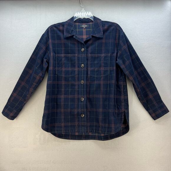 Madewell Tops - Madewell Button Up Shirt Women's Size M Blue Plaid Corduroy Kentwood Preppy